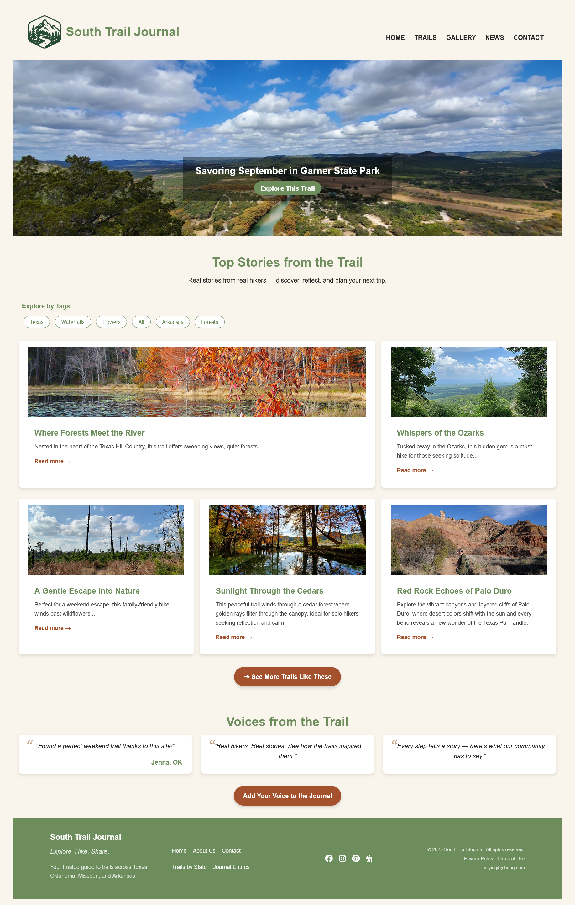 South Trail Journal website – nature-themed hiking guide