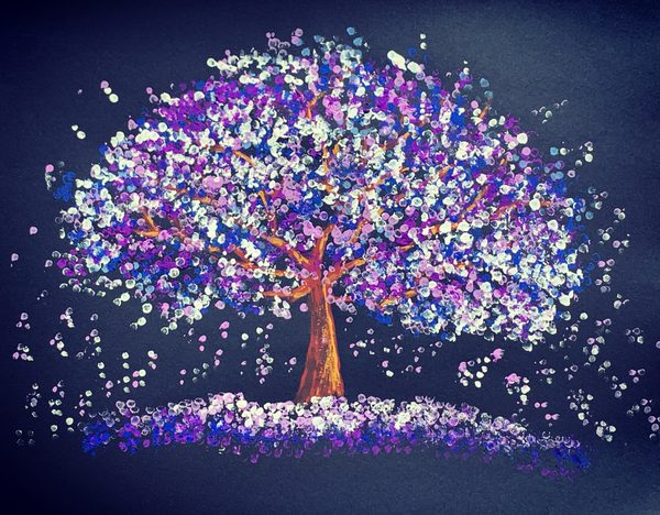Blossom tree acrylic dot painting