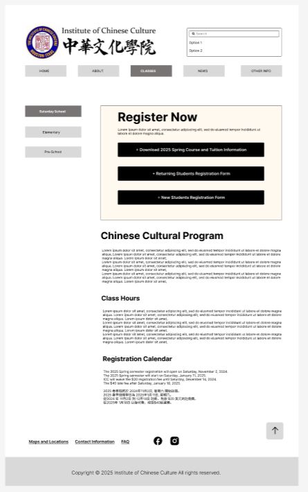 ICC Classes Page Wireframe