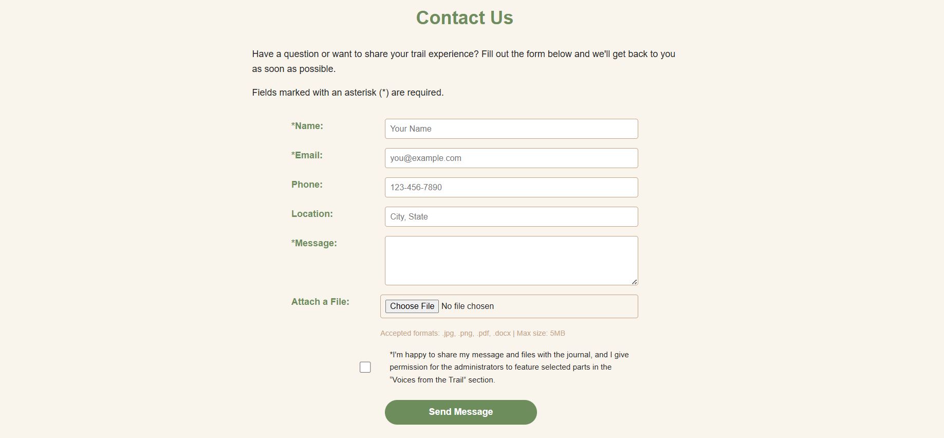 Contact page screenshot
