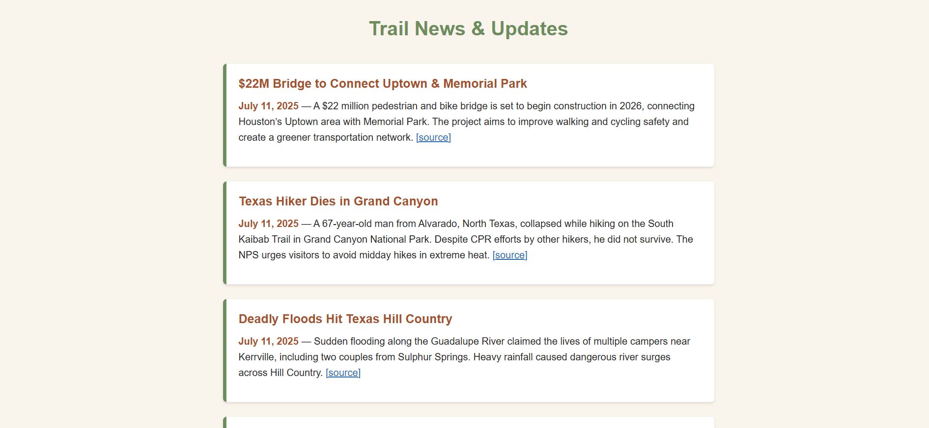 News page screenshot