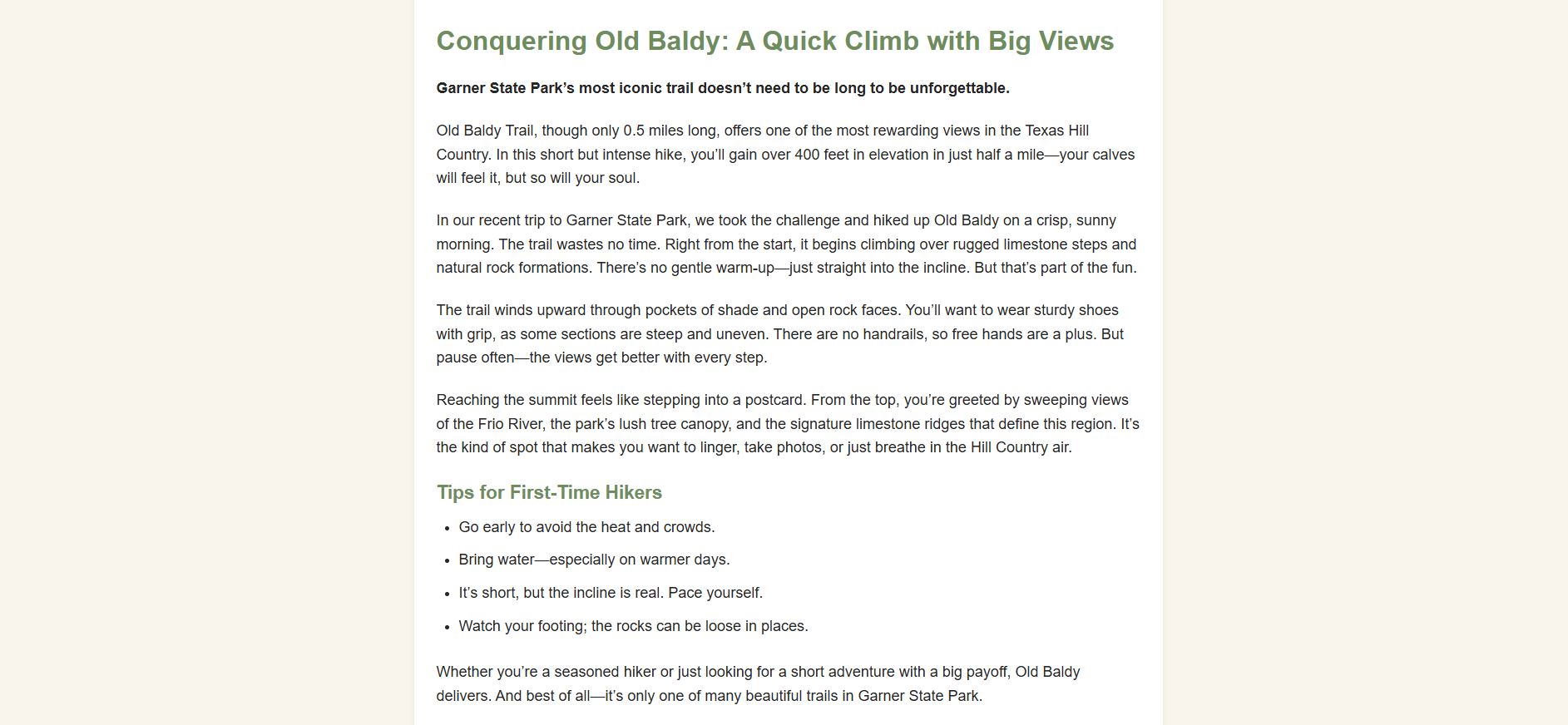 Old Baldy Trail page screenshot